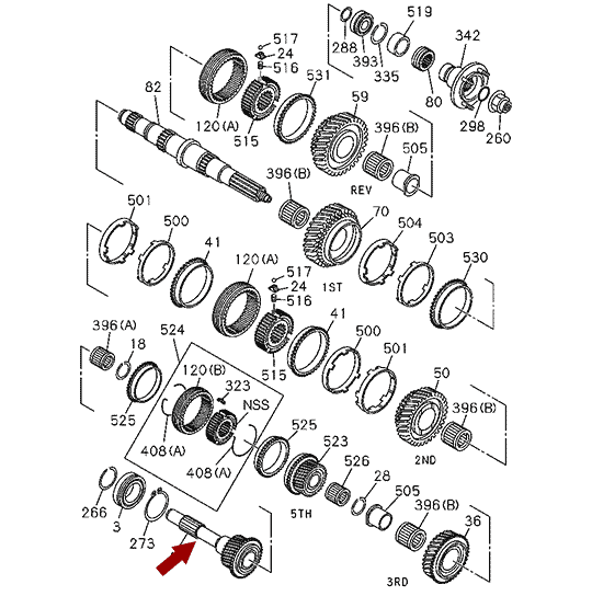 Вал первичный КПП ISUZU NQR75/71, Z-28, MYY5T, Zevs, 8972529241
