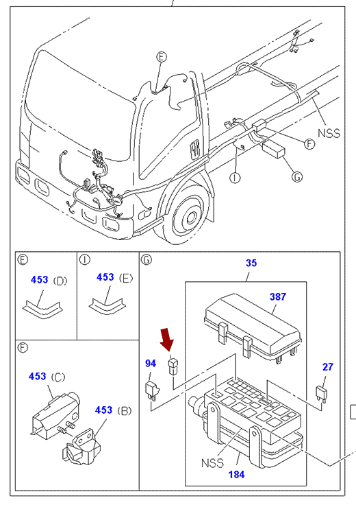 Схема размещения предохранителя ISUZU (ИСУЗУ) NQR71/75, 60A, оригинал, 8972194070 На схеме изображено размещение предохранителя ISUZU (ИСУЗУ) NQR71/75, 60A, оригинал, 8972194070