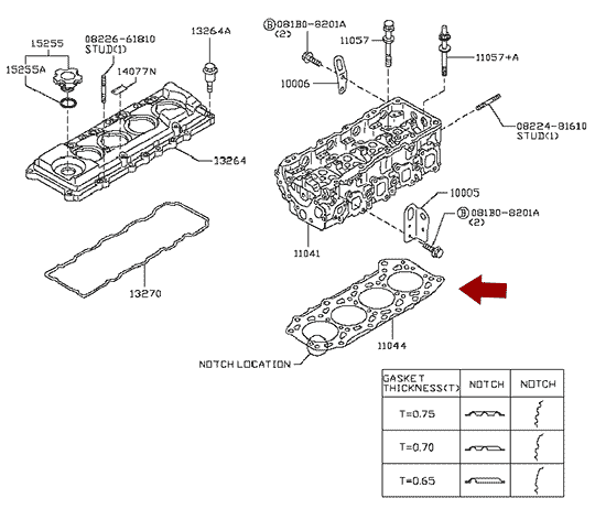 Прокладка ГБЦ NISSAN CABSTAR (Ниссан Кабстар) F24, дв. ZD30DDTI, T-0.65, 11044MA70A