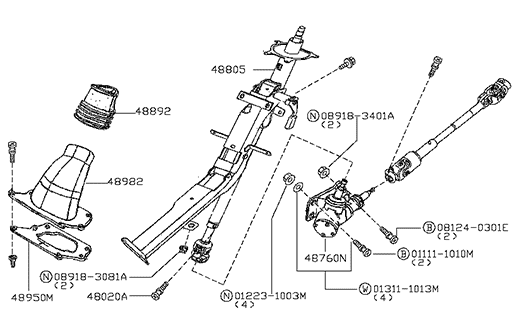 Схема расположения вала карданного рулевого на Nissan Cabstar (Ниссан Кабстар) F24, 48080MB400 Схема расположения вала карданного рулевого на Nissan Cabstar (Ниссан Кабстар) F24, 48080MB400