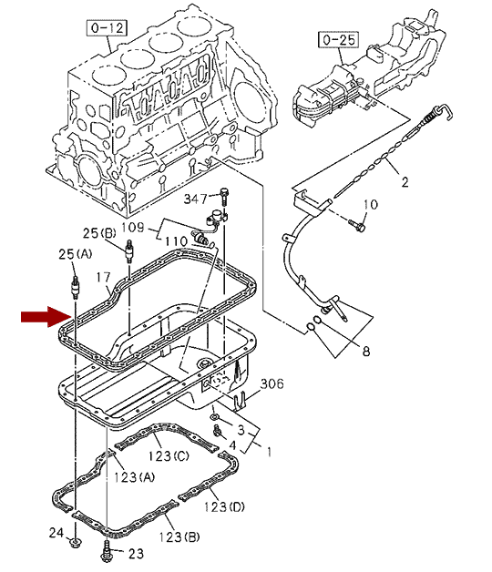 Прокладка поддона двигателя (картера) ISUZU NQR75/NQR71/NPR75, 8973643860, 4HK1T / 4HG1T На схеме показана прокладка поддона двигателя (картера) ISUZU NQR75/NQR71/NPR75, 8973643860, 4HK1T / 4HG1T
