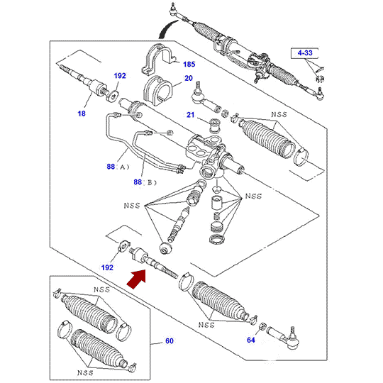 Схема размещения тяги рулевой на ISUZU (ИСУЗУ) NLR85/NMR85 OE8980484870