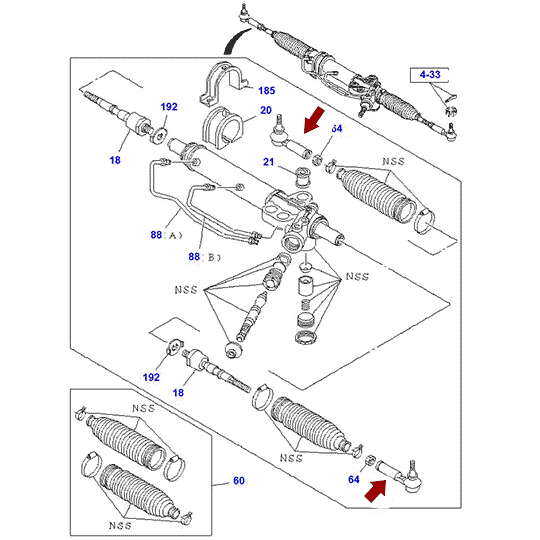 На схеме показан Наконечник рулевой тяги isuzu NLR85/NMR85, 555, JAPAN, 8980088380