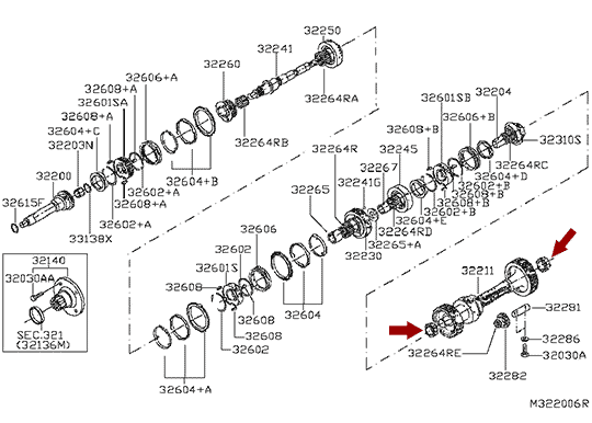 Подшипник промежуточного вала КПП Nissan Cabstar (Ниссан Кабстар) F24, KOYO, 322199X501 на схеме подшипник промежуточного вала КПП Ниссан Кабстар