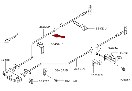 Трос стояночного тормоза (ручника) NISSAN CABSTAR F24 - правый, оригинал, 36530MB00C