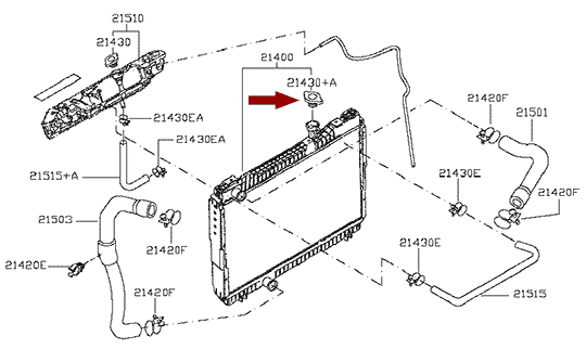 Крышка радиатора NISSAN CABSTAR F24 дв. ZD30DDTI, оригинал, 21431LC40A