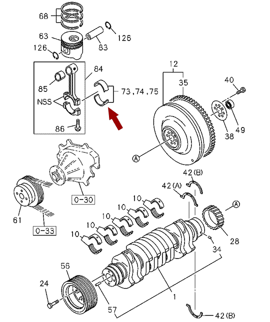 Вкладыши шатунные (0.00 стандарт) ISUZU NQR75, NQR71, NPR75, 8980554790, 4HK1T / 4HG1T На схеме изображены вкладыши шатунные (0.00 стандарт) ISUZU NQR75, NQR71, NPR75, 8980554790, 4HK1T / 4HG1T