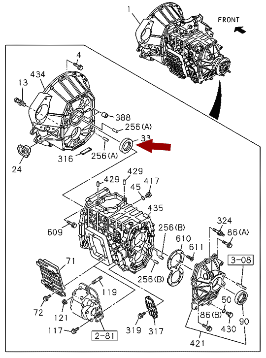 Сальник первичного вала КПП ISUZU (ИСУЗУ) NLR85/NMR85, MYY5T, оригинал, 8972535500 На схеме показан Сальник первичного вала КПП ISUZU (ИСУЗУ) NLR85/NMR85, MYY5T, оригинал, 8972535500