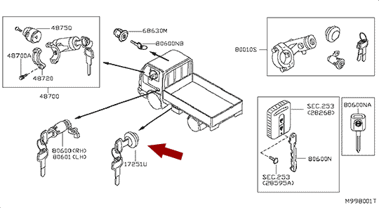 На схеме показана крышка топливного бака с ключом NISSAN CABSTAR (Ниссан Кабстар) F24, VALEO, 17251MA725