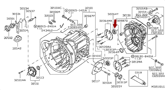 На схеме показан подшипник вторичного вала КПП NISSAN CABSTAR F24 дв. ZD30DDTI, NSK, 322649X501