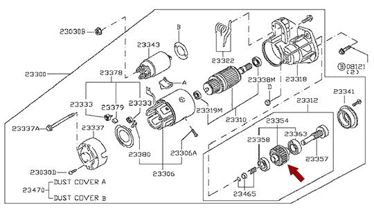 Бендикс стартера NISSAN CABSTAR (Ниссан Кабстар) F24 дв. ZD30DDTI, 2331211M00