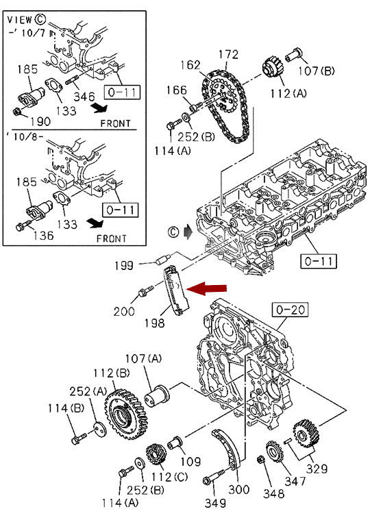 Башмак направляющая (успокоитель) цепи ГРМ ISUZU (ИСУЗУ) NLR85, NMR85, оригинал 8979450690