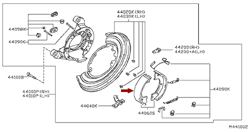 Колодки стояночного (ручного) тормоза Nissan Cabstar F24, комплект 4 шт., оригинал, D4060MB40C