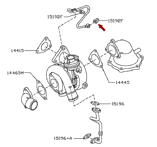 Прокладка трубки подачи масла турбокомпрессора NISSAN CABSTAR F24, дв. ZD30DDTI, 151892W20B